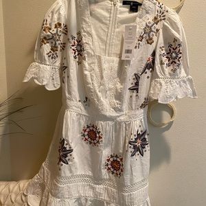French connection size 2 Sz S BITON embroidered cotton mini summer white multi